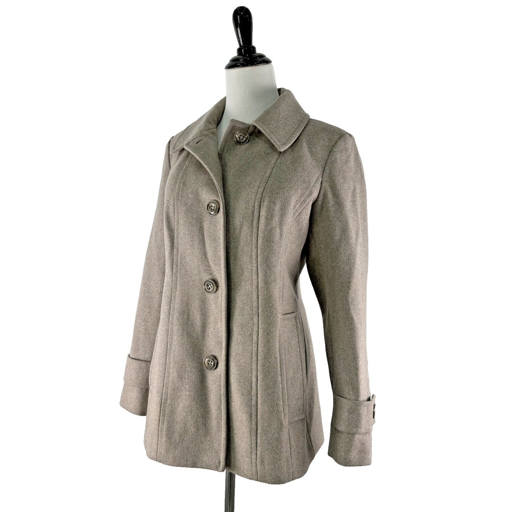 London Fog Wool Blend Pea Coat Women S 4 6 Taupe Heather City Winter Jacket